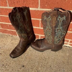 Justin Boots Brown and Blue Heeled Boots
